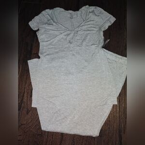 Gray V-Neck T-Shirt and Pants Set